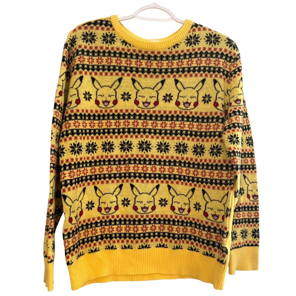 Pokemon Pikachu Yellow Holiday Fair Isle Knit Sweater XL Crewneck 10116165